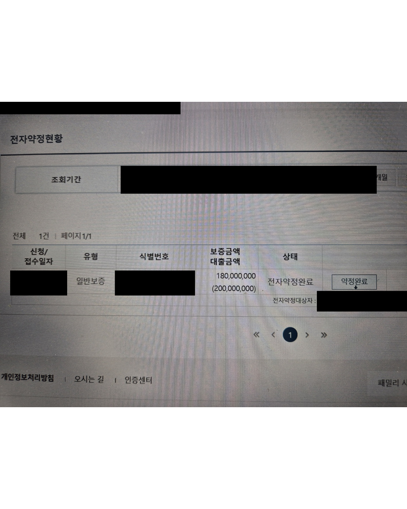 정책자금 승인 기록(개인정보 가림)